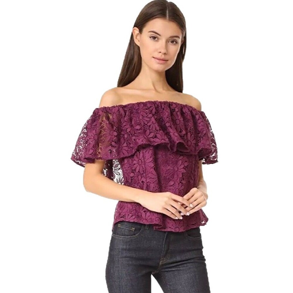 Zac Posen Crystal Designer Blouse‎ Purple Guipure Lace Women's Size 2 $350